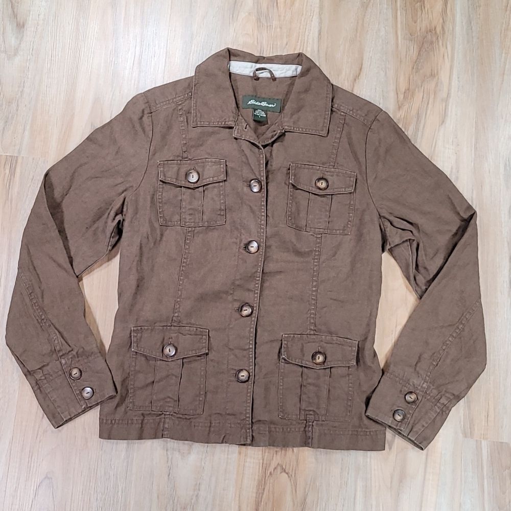 🔹️Eddie Bauer Brown Buttoned Linen Jacket Large